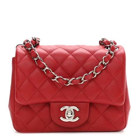 CHANEL Lambskin Quilted Mini Square Flap Red